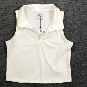NWT Zara Classic White Collared Polo Zipper Tank Top (K1)